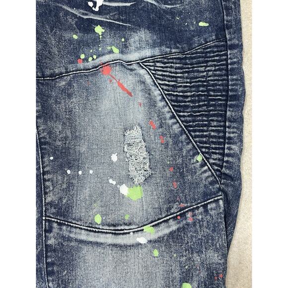 Scoop Men’s Paint Spattered Moto Jeans 38x30 Acid Wash Distressed Biker Denim - Picture 13 of 15